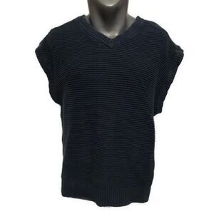 banana republic men solid navy blue cable knit v neck Sweater Vest Large